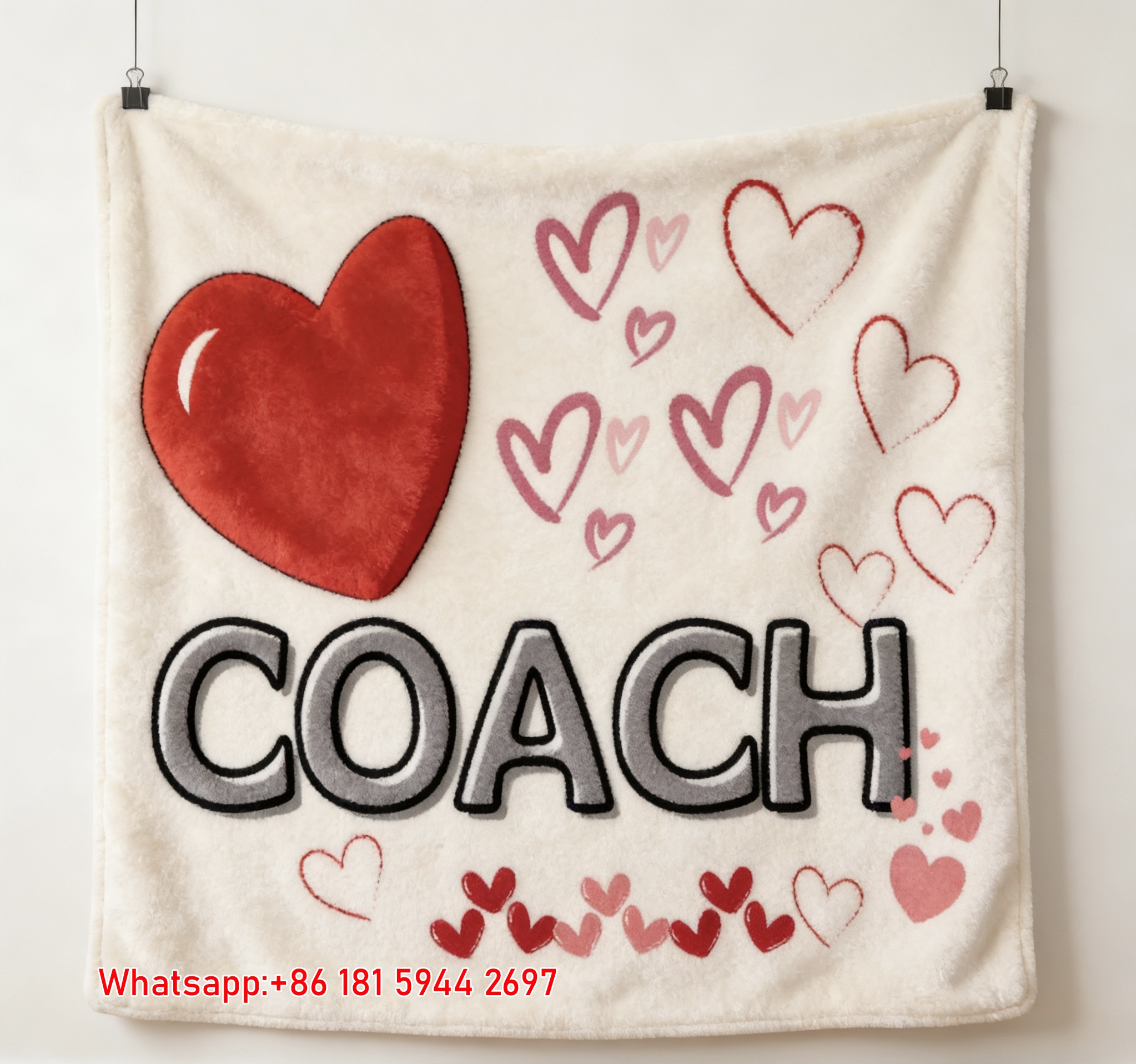 Coach Red Pink Hearts Love Flannel Throw Blanket C044
